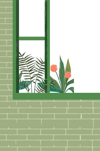 谷雨节气窗外植物窗户边插画素材